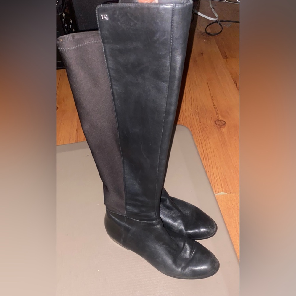 Black Michael Kors Knee high leather low heel dress riding boots, Size 10
